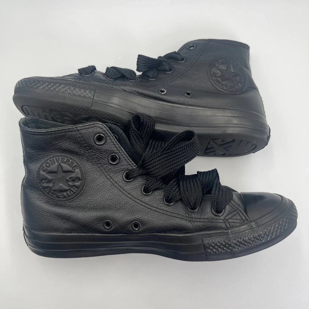 Converse Chuck Taylor All Star Sneakers Unisex M6/W8 Black Leather Skate Shoes - Picture 10 of 11
